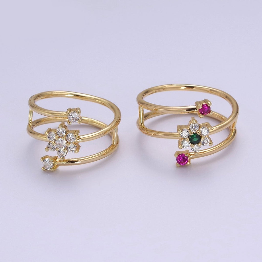 Spiral Finger Wrap Ring/ Flower Cz Gold Band Ringt CZ Diamond Wraparound Ring Midi Thumb Ring S-538 S-539 - DLUXCA