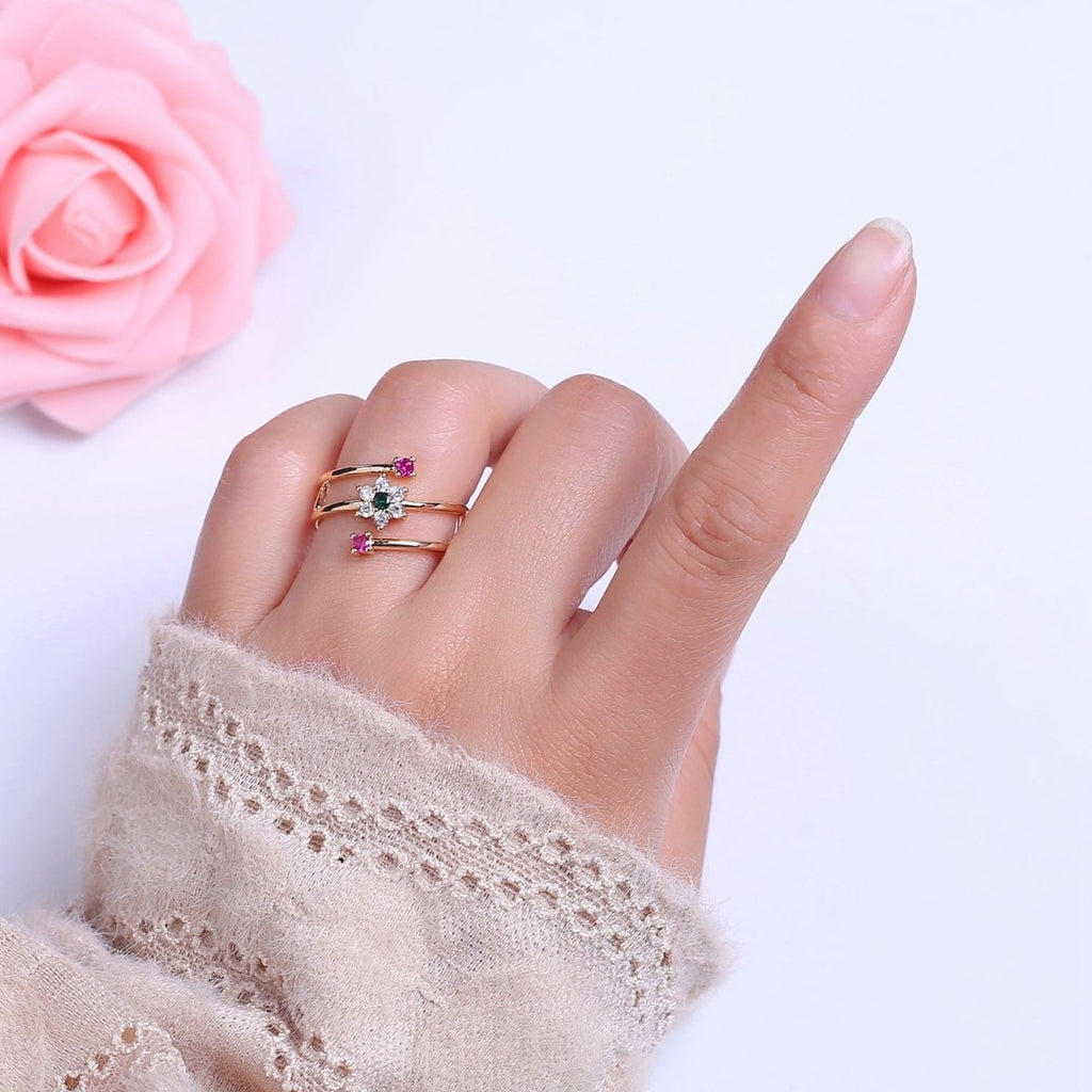 Spiral Finger Wrap Ring/ Flower Cz Gold Band Ringt CZ Diamond Wraparound Ring Midi Thumb Ring S-538 S-539 - DLUXCA
