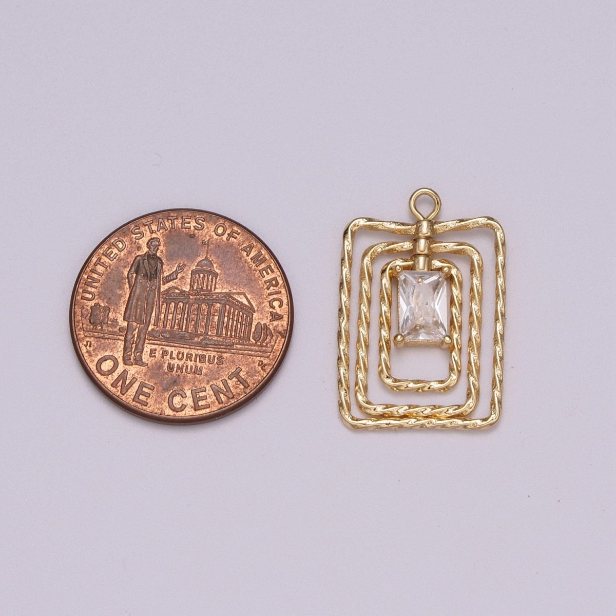 Square CZ Pendant, vintage CZ charms, Cubic Zirconia charm, 18K Gold plated Dangle Charm for Necklace M-825 - DLUXCA