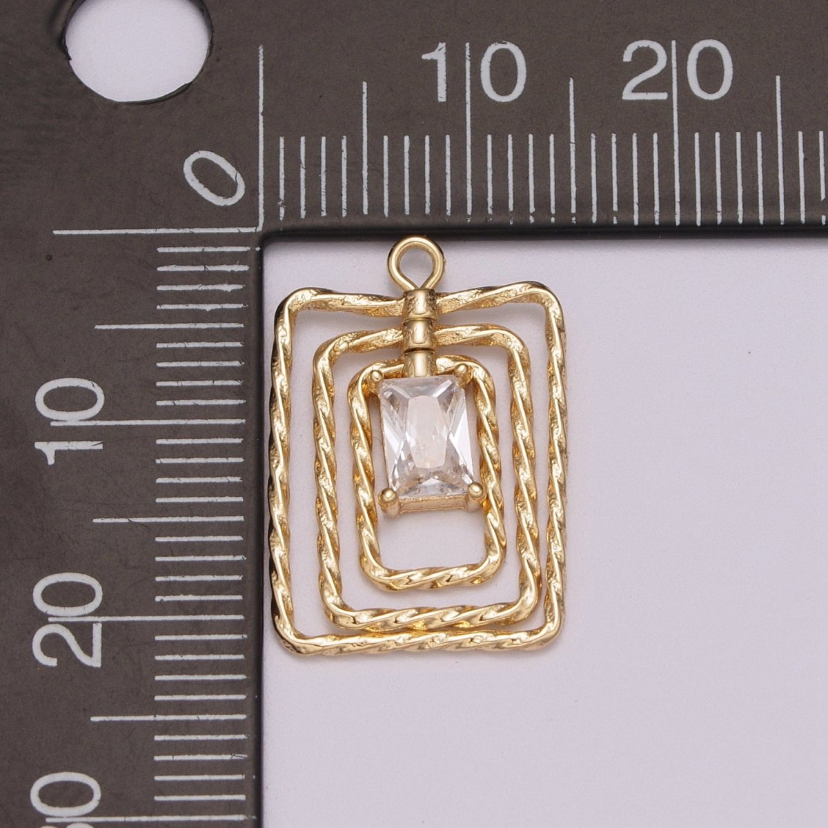 Square CZ Pendant, vintage CZ charms, Cubic Zirconia charm, 18K Gold plated Dangle Charm for Necklace M-825 - DLUXCA