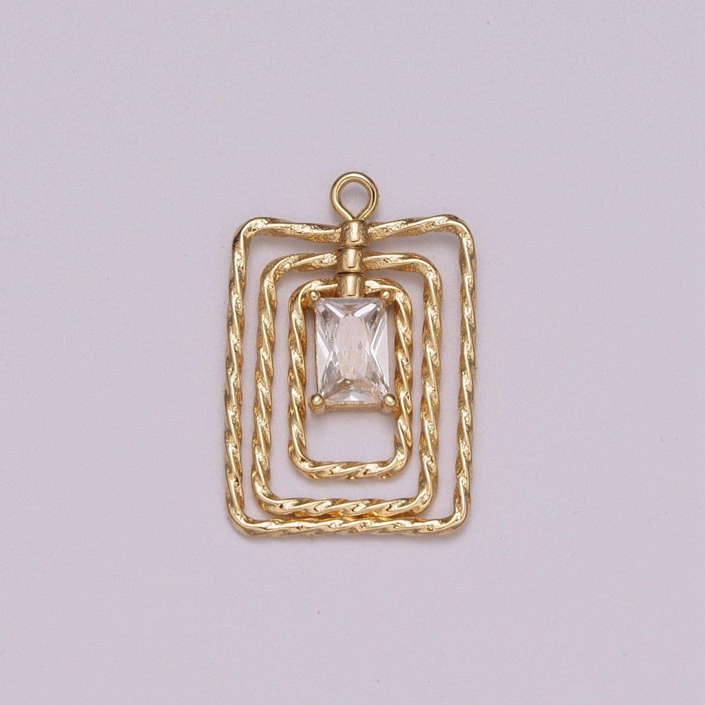 Square CZ Pendant, vintage CZ charms, Cubic Zirconia charm, 18K Gold plated Dangle Charm for Necklace M-825 - DLUXCA
