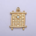 Square Opal Pendant, vintage Tag opal charms 16K Gold plated Charm N-414 - DLUXCA