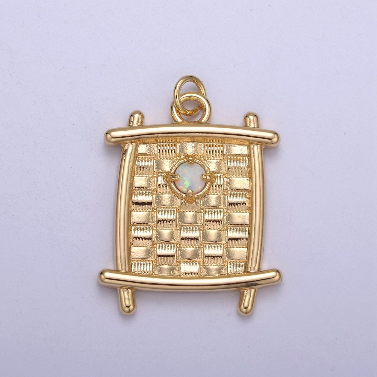 Square Opal Pendant, vintage Tag opal charms 16K Gold plated Charm N-414 - DLUXCA