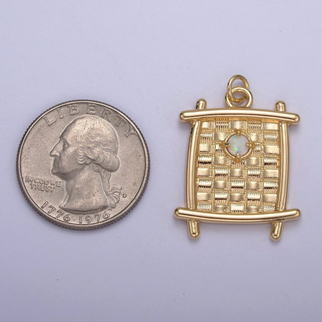 Square Opal Pendant, vintage Tag opal charms 16K Gold plated Charm N-414 - DLUXCA