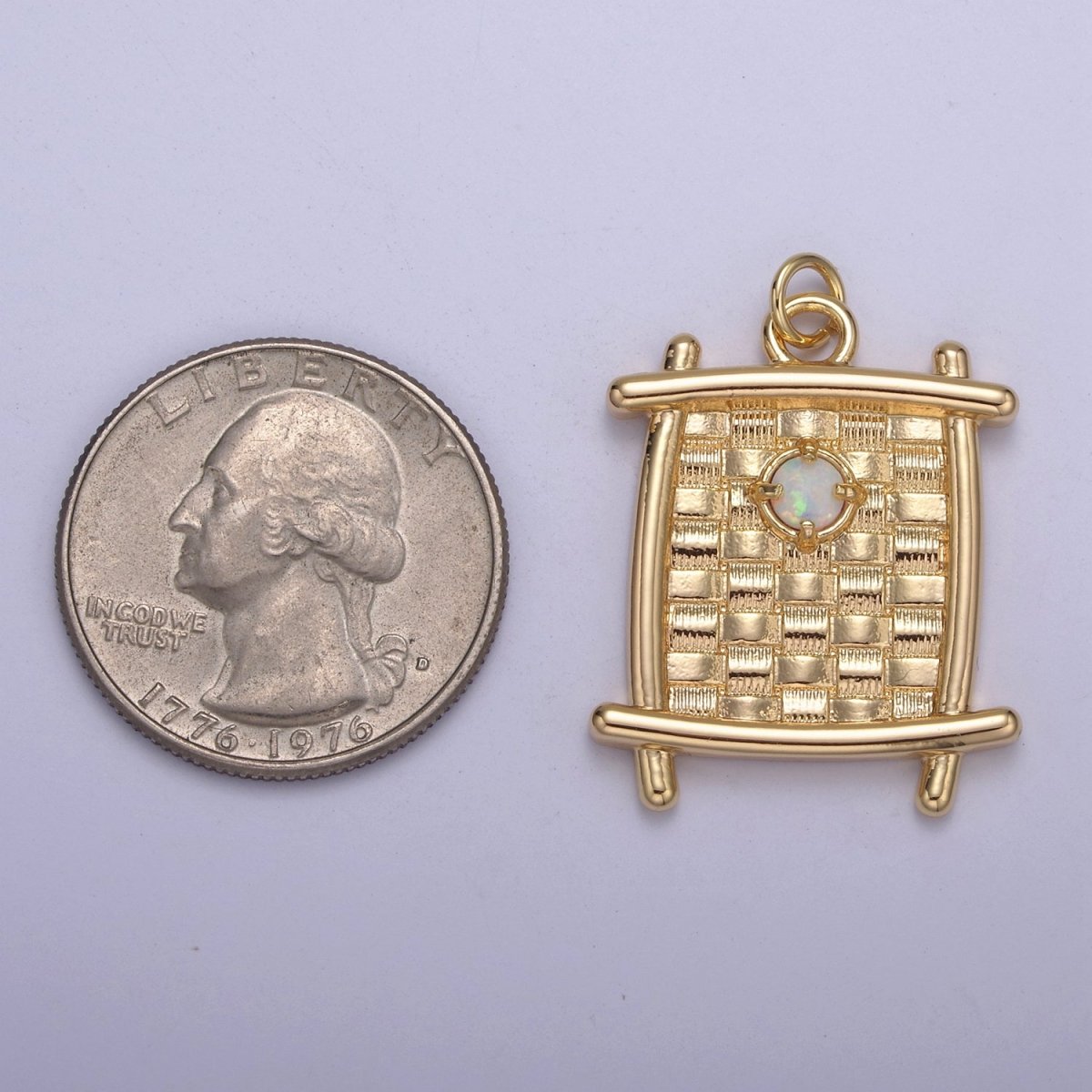 Square Opal Pendant, vintage Tag opal charms 16K Gold plated Charm N-414 - DLUXCA