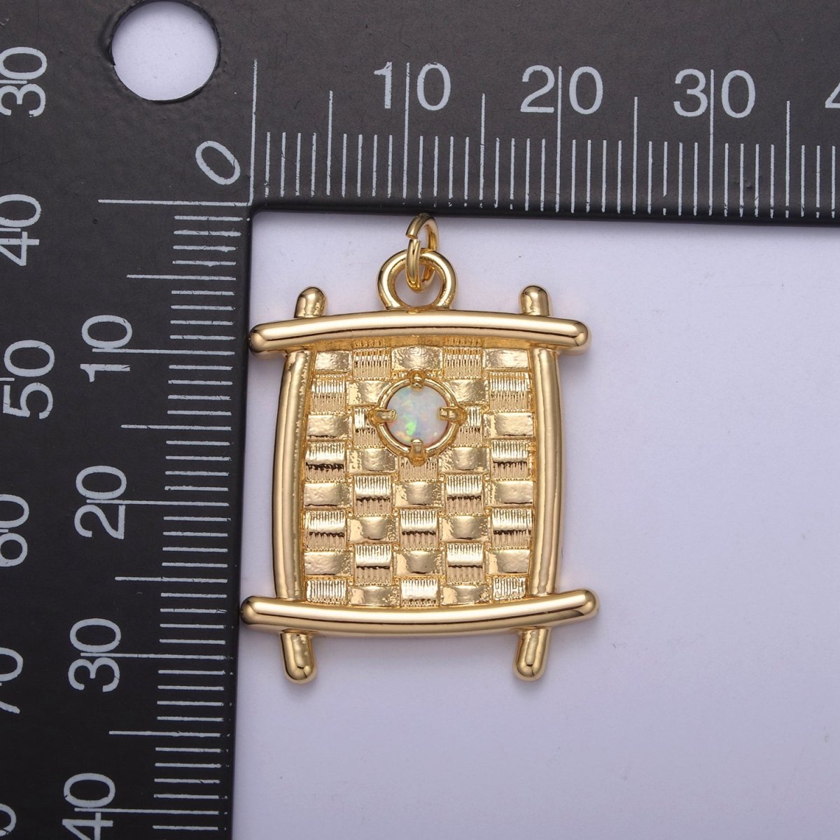 Square Opal Pendant, vintage Tag opal charms 16K Gold plated Charm N-414 - DLUXCA