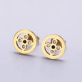 Stainless Steel 10mm Clear CZ Quatrefoil Flower Open Round Stud Earrings | AE730 - DLUXCA