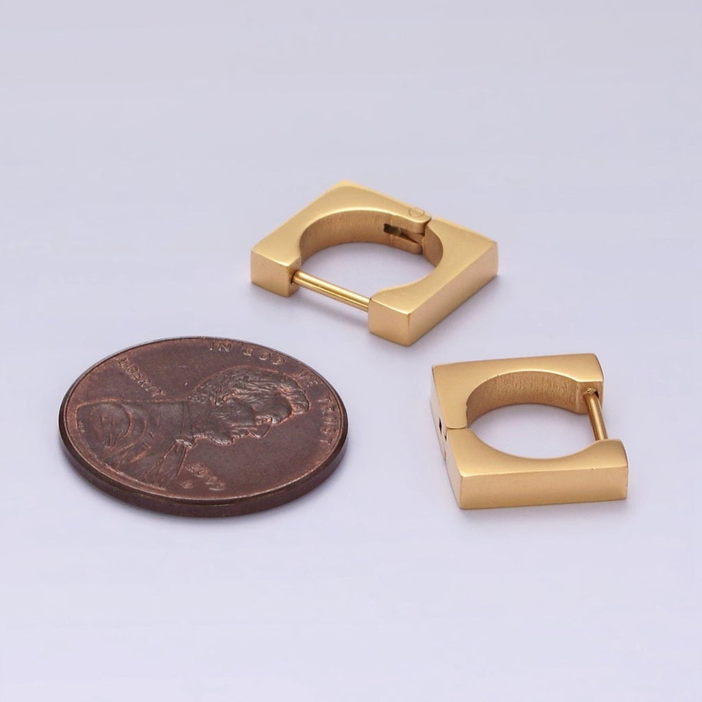 Stainless Steel 11mm Flat Square Cartilage Huggie Earrings in Gold & Silver | V193