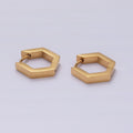 Stainless Steel 14mm Flat Hexagon Minimalist Huggie Earrings in Gold & Silver | V195