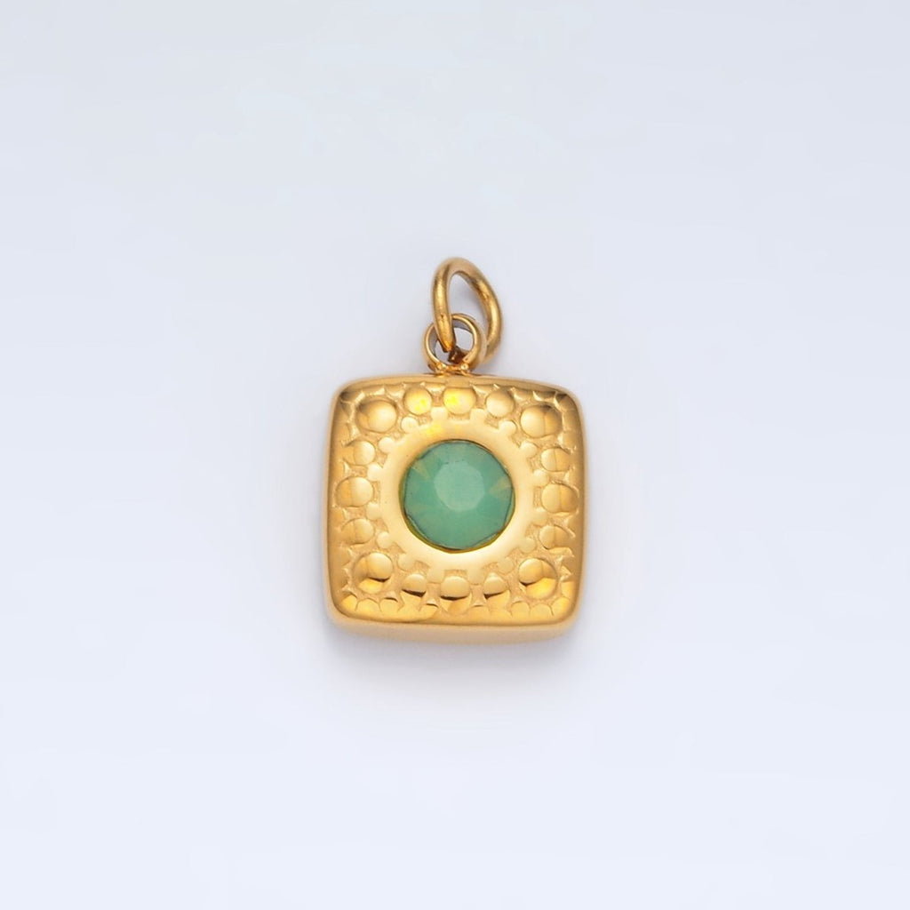 Stainless Steel 15mm Green Aventurine CZ Textured Square Mini Charm | P1040 - DLUXCA