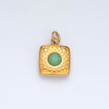 Stainless Steel 15mm Green Aventurine CZ Textured Square Mini Charm | P1040 - DLUXCA