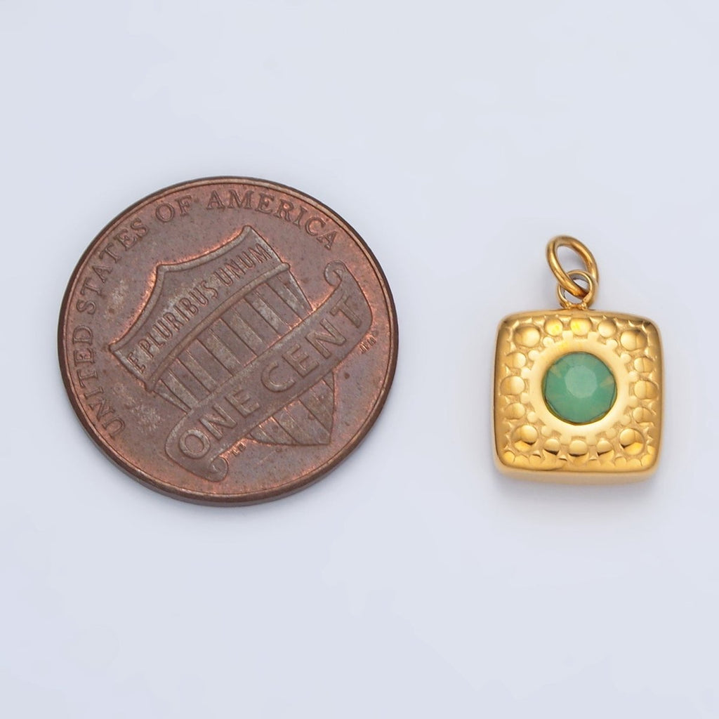 Stainless Steel 15mm Green Aventurine CZ Textured Square Mini Charm | P1040 - DLUXCA
