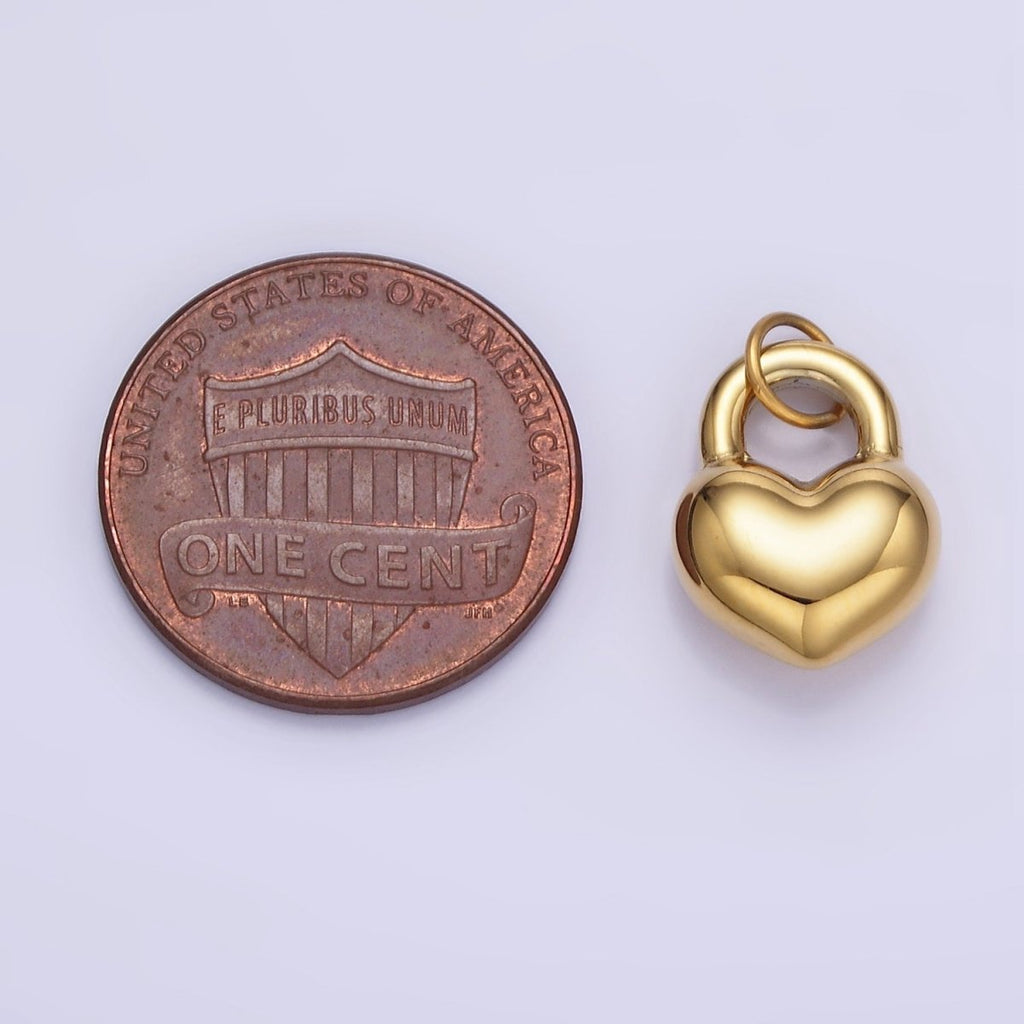 Stainless Steel 15mm Puffed Heart Padlock Minimalist Charm | P971 - DLUXCA