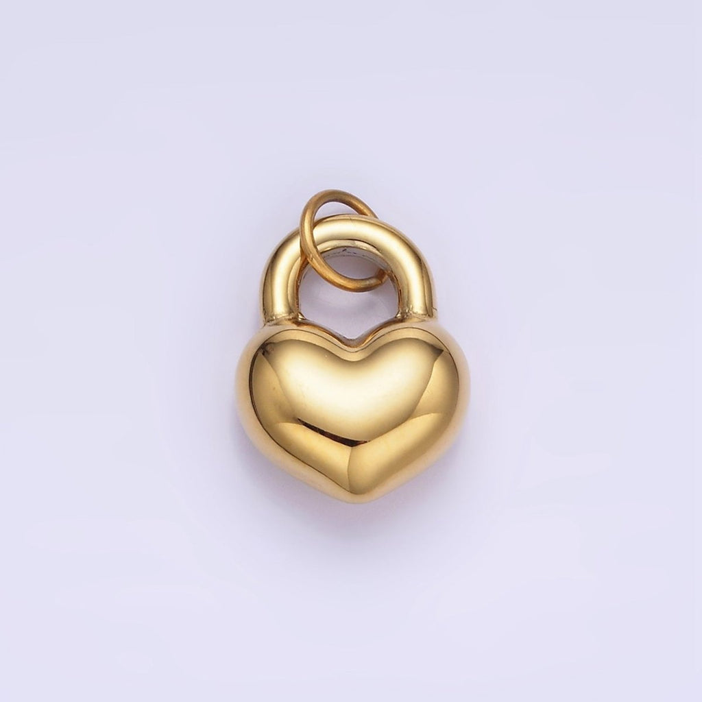 Stainless Steel 15mm Puffed Heart Padlock Minimalist Charm | P971 - DLUXCA