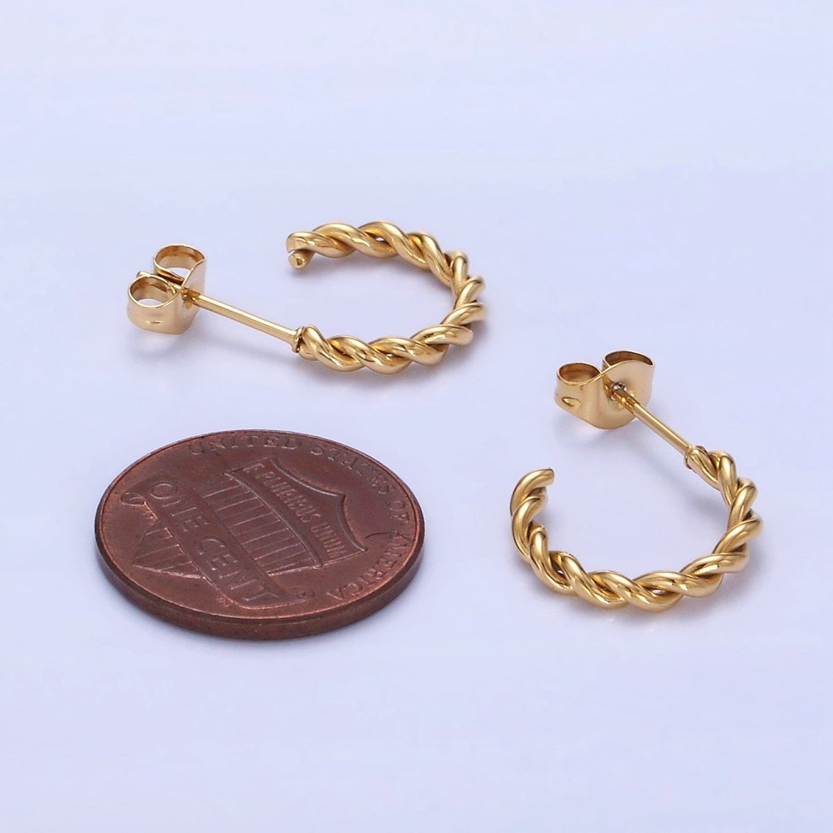Stainless Steel 15mm Rope Croissant C-Shaped Earrings in Gold & Silver | AB1396 AB1397