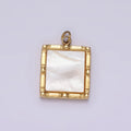 Stainless Steel 15mm Shell Pearl Square Bar Dot Bezel Charm in Silver & Gold | P682 P683 - DLUXCA