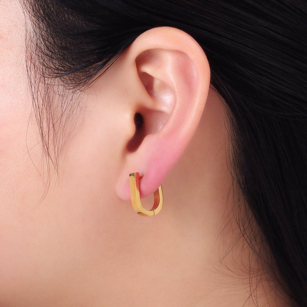 Stainless Steel 15mm U-Shaped Hoop Earrings in Gold & Silver | AB1398 AB1399 - DLUXCA