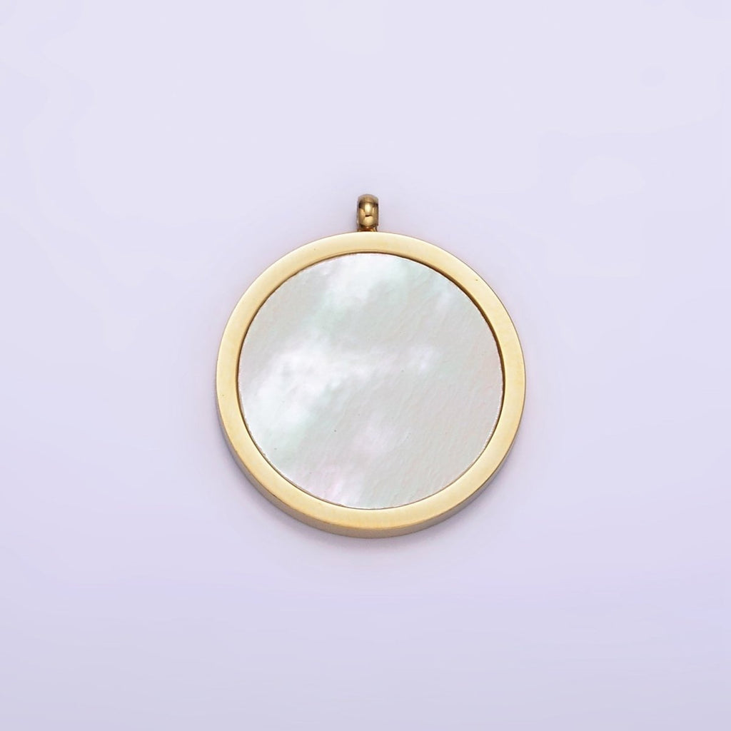 Stainless Steel 16.6mm Shell Pearl Bezel Minimalist Charm | P1245 - DLUXCA