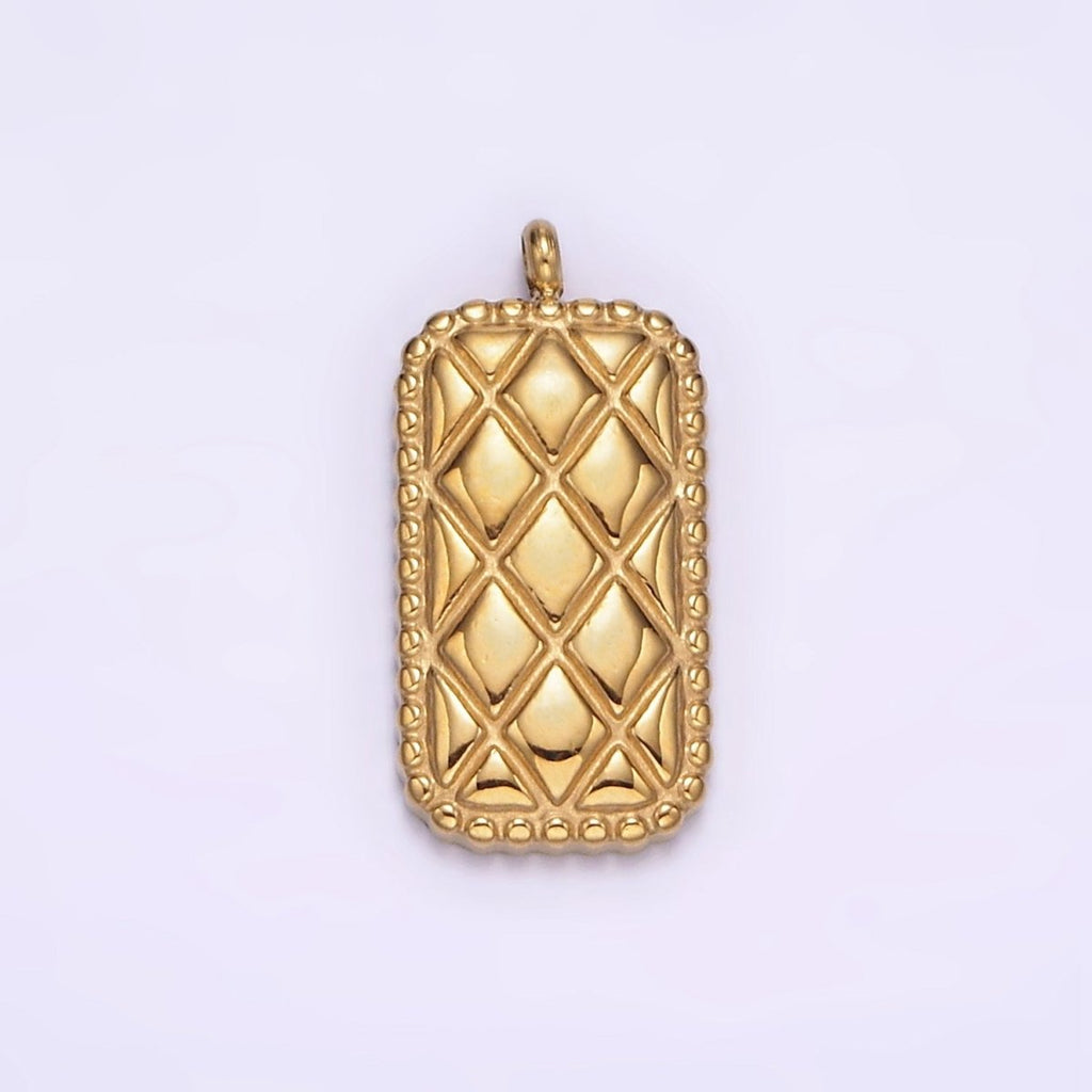 Stainless Steel 18.3mm Quilted Rectangular Bar Charm | P1241 - DLUXCA