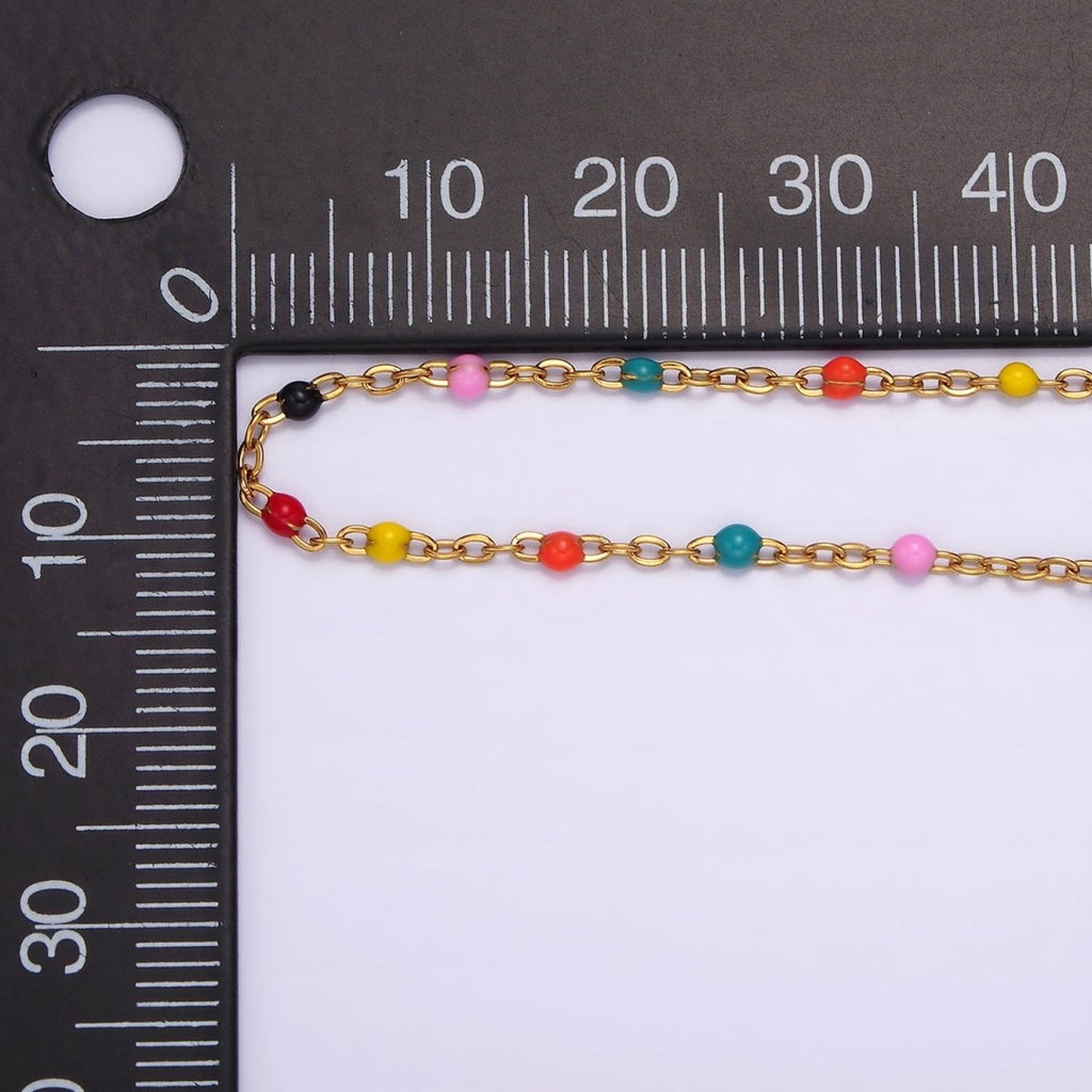 Stainless Steel 1.8mm Satellite Enamel Bead Cable Unfinished Chain For Jewelry Making in Gold & Silver | ROLL-1427 ROLL-1428 Clearance Pricing - DLUXCA