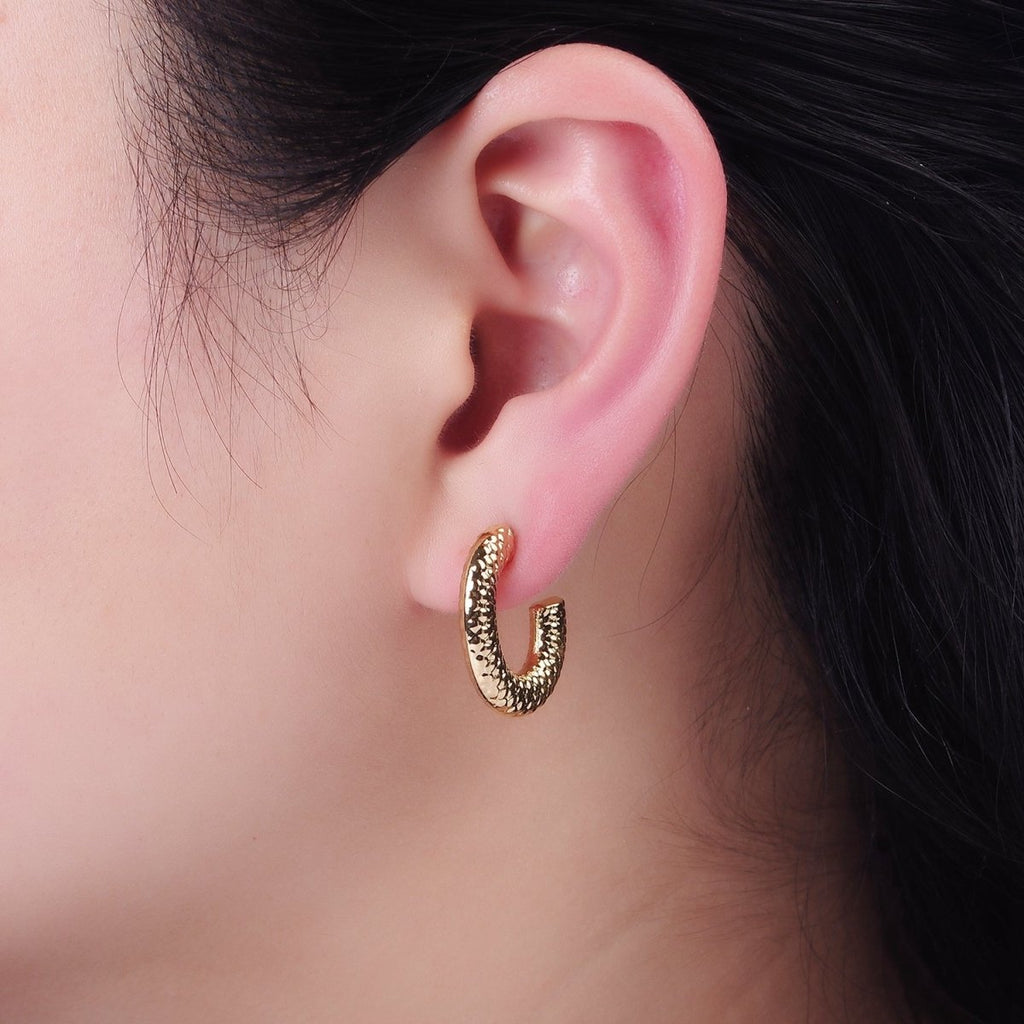 Stainless Steel 20mm Dotted Chubby C-Shaped Hoop Earrings | AE445 - DLUXCA