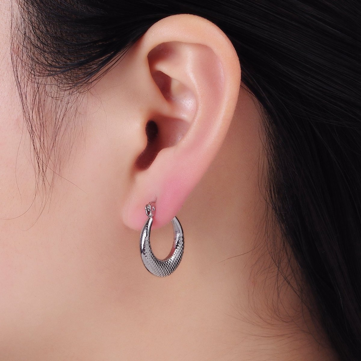 Stainless Steel 20mm Dotted Textured Latch Hoop Earrings in Gold & Silver | AB1388 AB1389