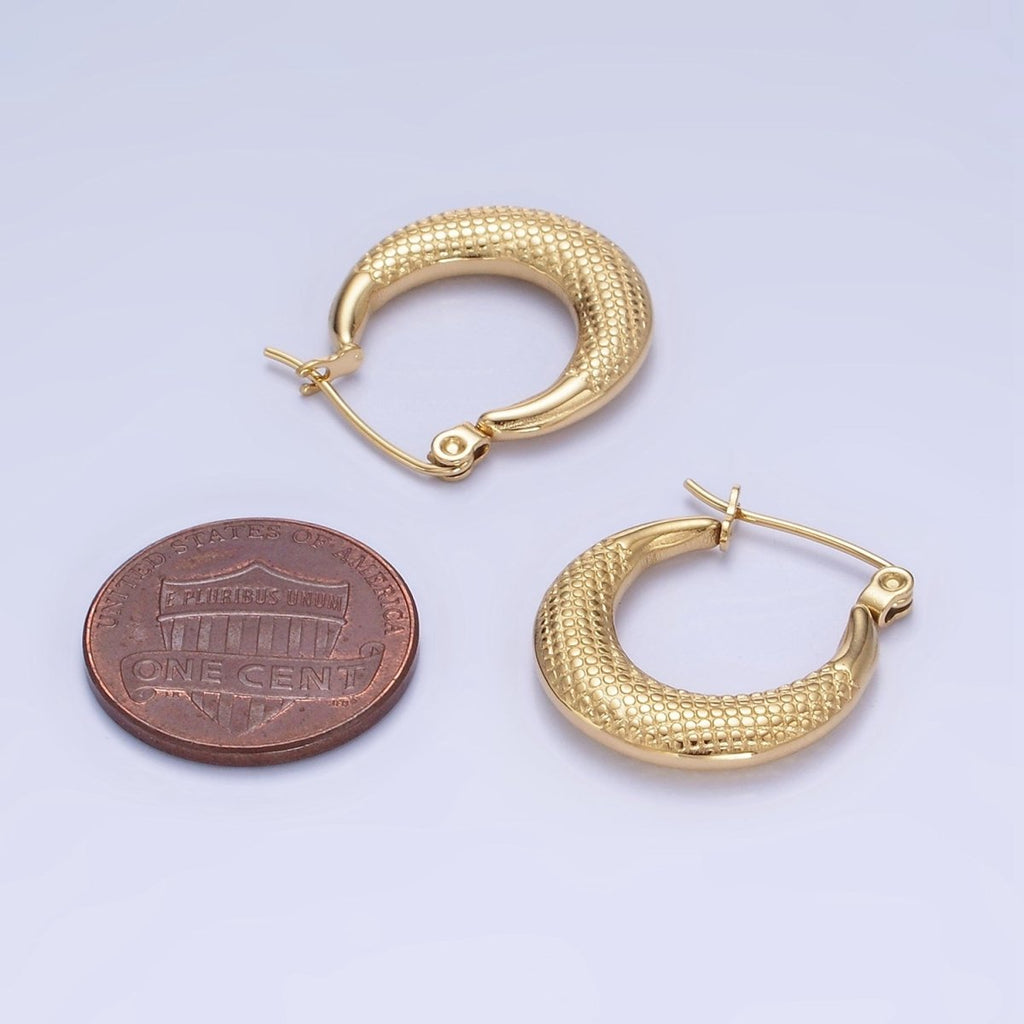 Stainless Steel 20mm Dotted Textured Latch Hoop Earrings in Gold & Silver | AB1388 AB1389