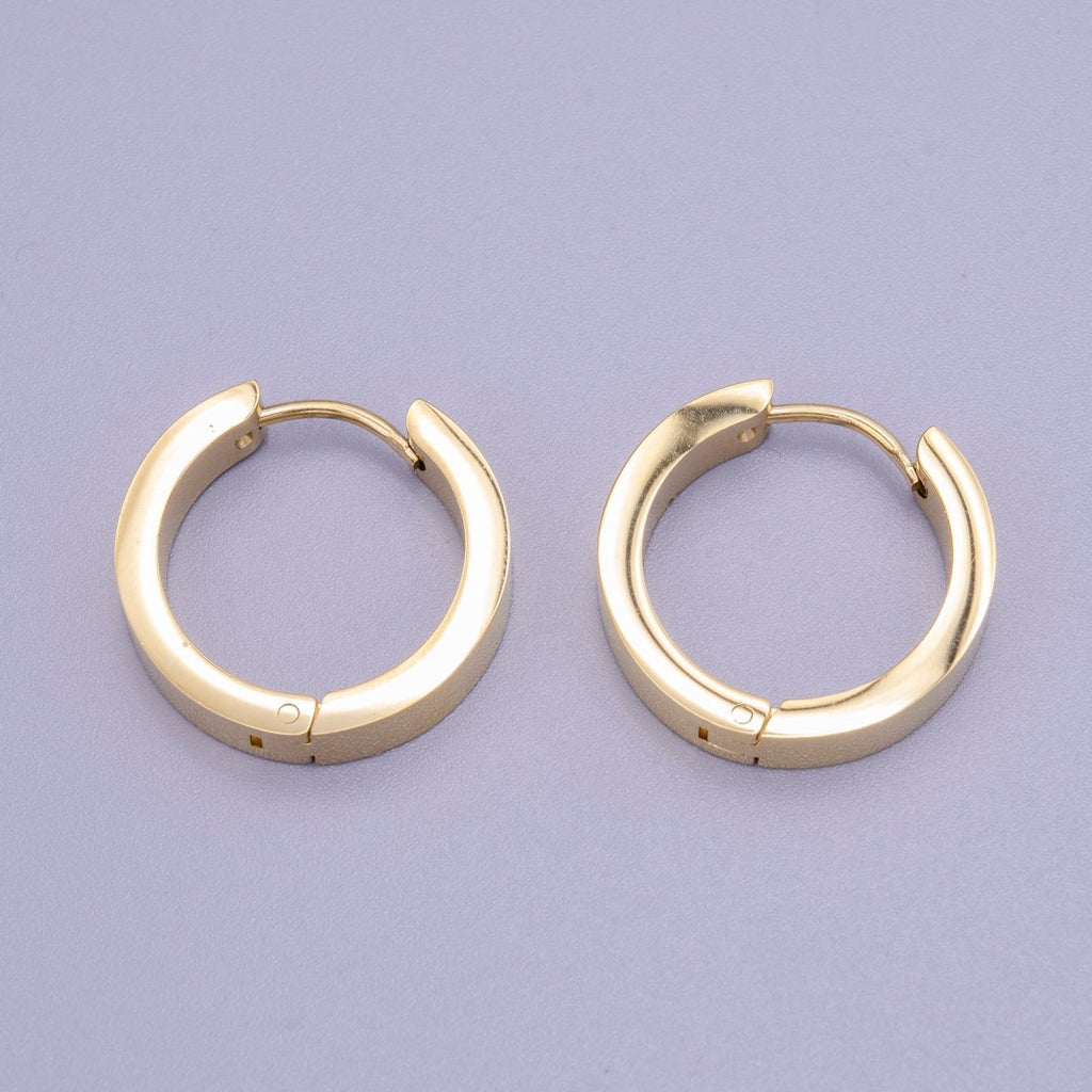 Stainless Steel 20mm Gold Flat Huggie Endless Hoop Earrings | AD1407 - DLUXCA