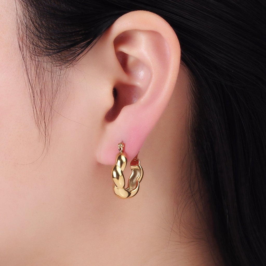 Stainless Steel 20mm Puffed Croissant Latch Hoop Earrings in Gold & Silver | AB1384 AB1385