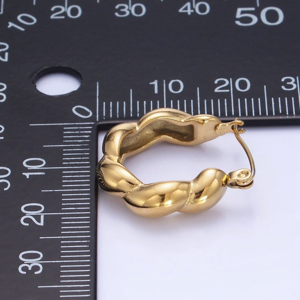 Stainless Steel 20mm Puffed Croissant Latch Hoop Earrings in Gold & Silver | AB1384 AB1385