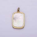 Stainless Steel 20mm Shell Pearl Rectangular Tag Bezel Charm in Gold & Silver | P1322 P1323 - DLUXCA