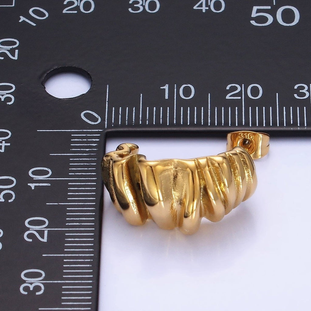 Stainless Steel 21mm Molten Foil J-Shaped Hoop Earrings in Gold & Silver | P440 P441