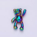 Stainless Steel 24mm, 17.5mm Iridescent Rainbow Holding On Teddy Bear Animal Pendant | P-844 P-845 - DLUXCA