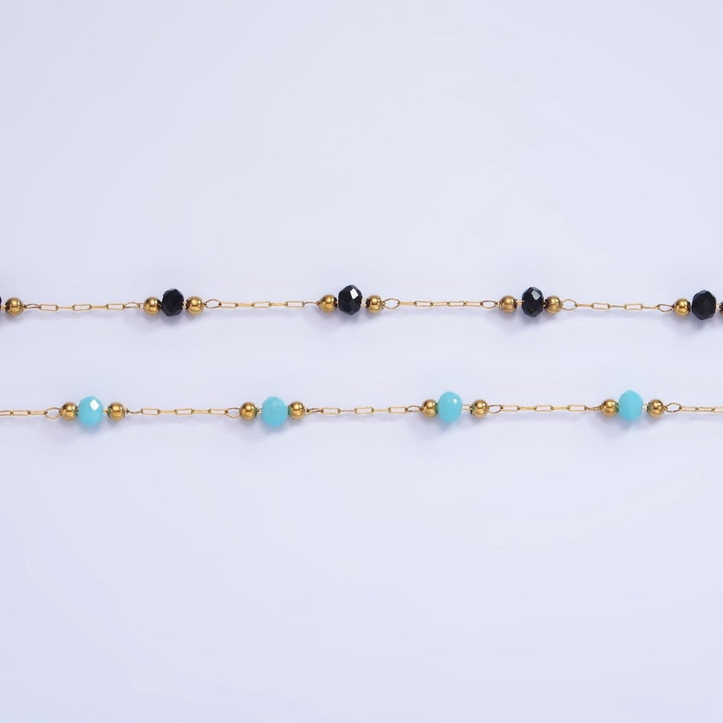 Stainless Steel 2.5mm Black, Blue Multifaceted Bead Satellite Unfinished Chain | ROLL-1478 ROLL-1479