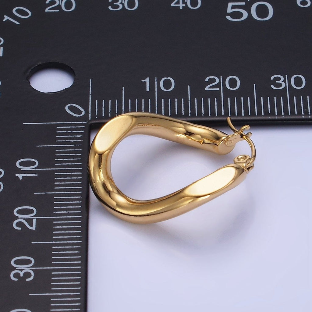 Stainless Steel 25mm Edged Twirl Latch Hoop Earrings in Gold & Silver | AB1366 AB1367
