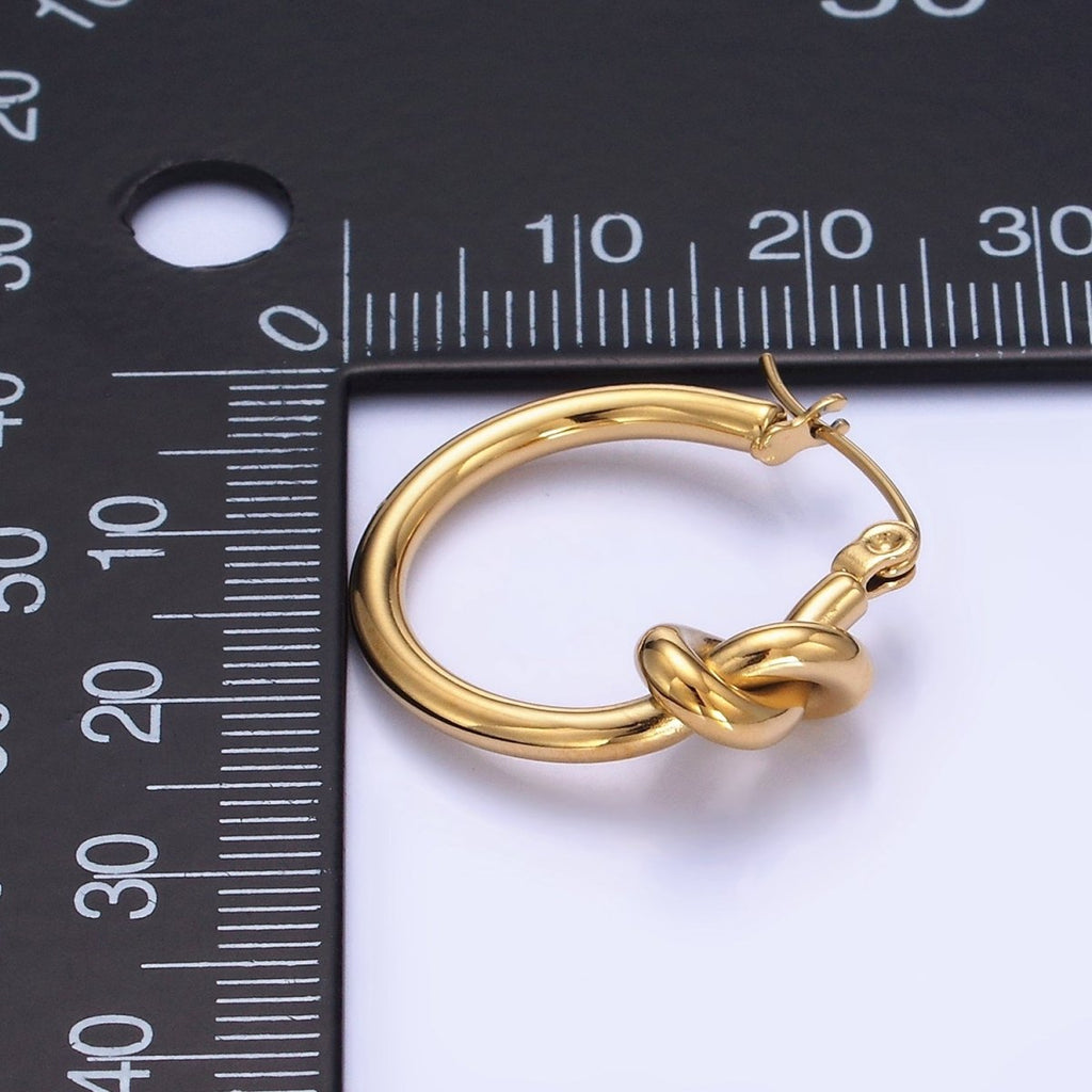 Stainless Steel 25mm Knot Latch Hoop Earrings in Gold & Silver | P448 P449 - DLUXCA