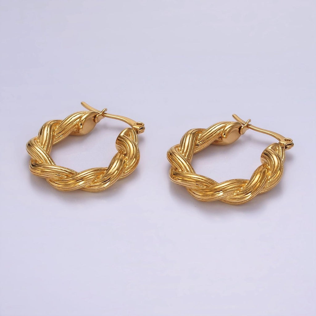 Stainless Steel 25mm Line-Textured Croissant Latch Hoop Earrings | AE390 - DLUXCA