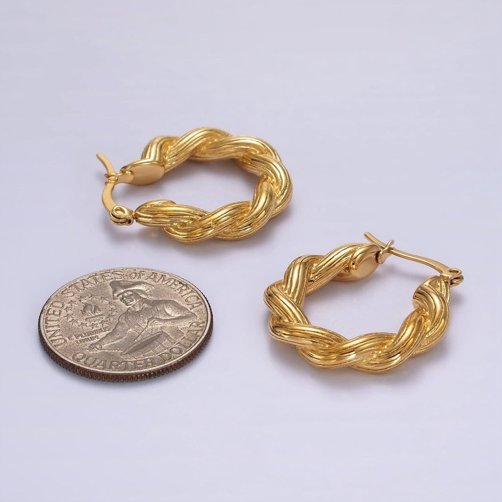 Stainless Steel 25mm Line-Textured Croissant Latch Hoop Earrings | AE390 - DLUXCA