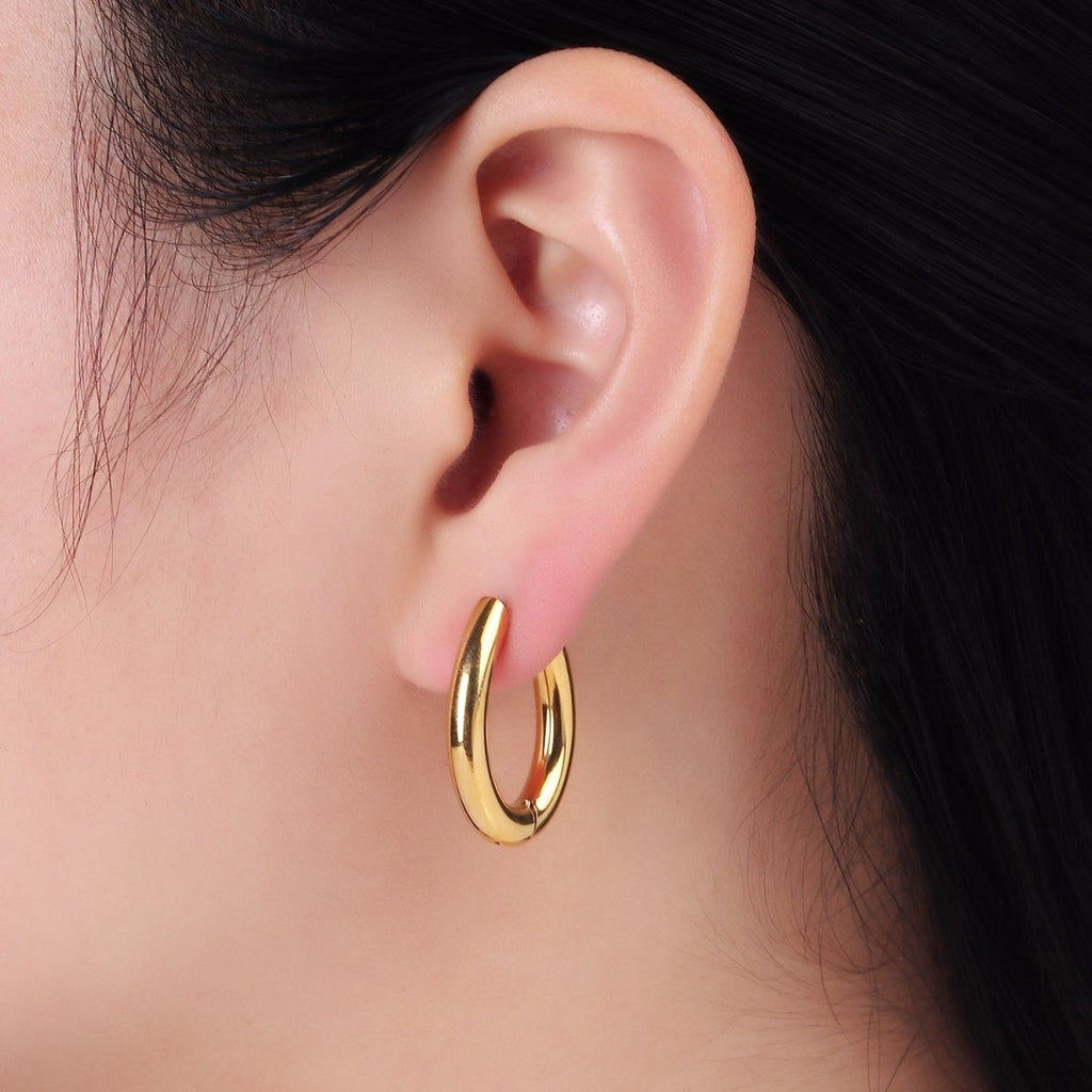 Stainless Steel 25mm Minimalist Oblong Hoop Earrings in Gold & Silver | P446 P447