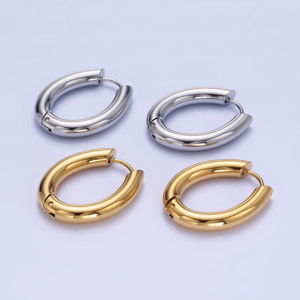 Stainless Steel 25mm Minimalist Oblong Hoop Earrings in Gold & Silver | P446 P447