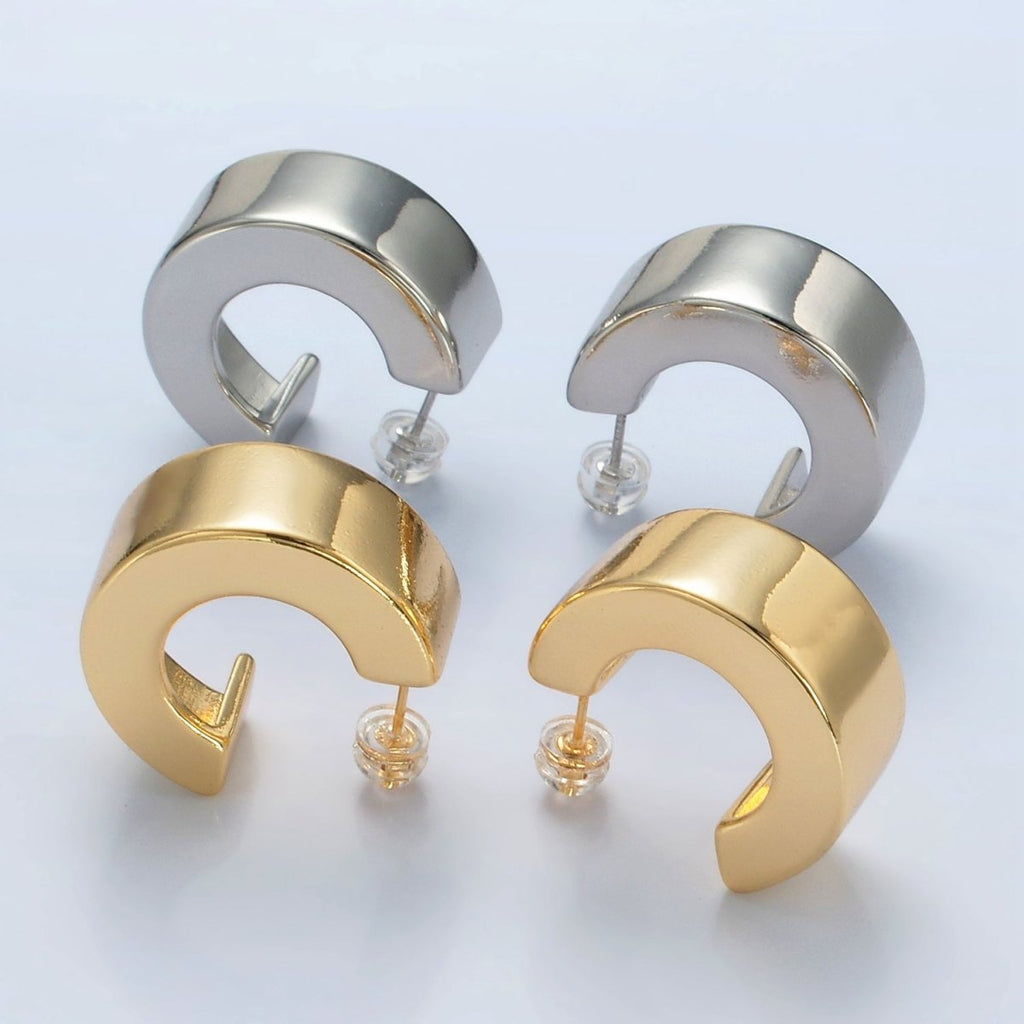 Stainless Steel 25mm Minimalist Wide C-Shaped Hoop Earrings in Gold & Silver | P536 P537