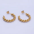 Stainless Steel 25mm Rope Croissant C-Shaped Hoop Earring in Gold & Silver | P450 P451