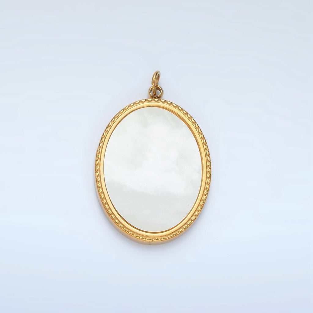 Stainless Steel 25mm Shell Pearl Oval Edged Bezel Charm | P1217 - DLUXCA