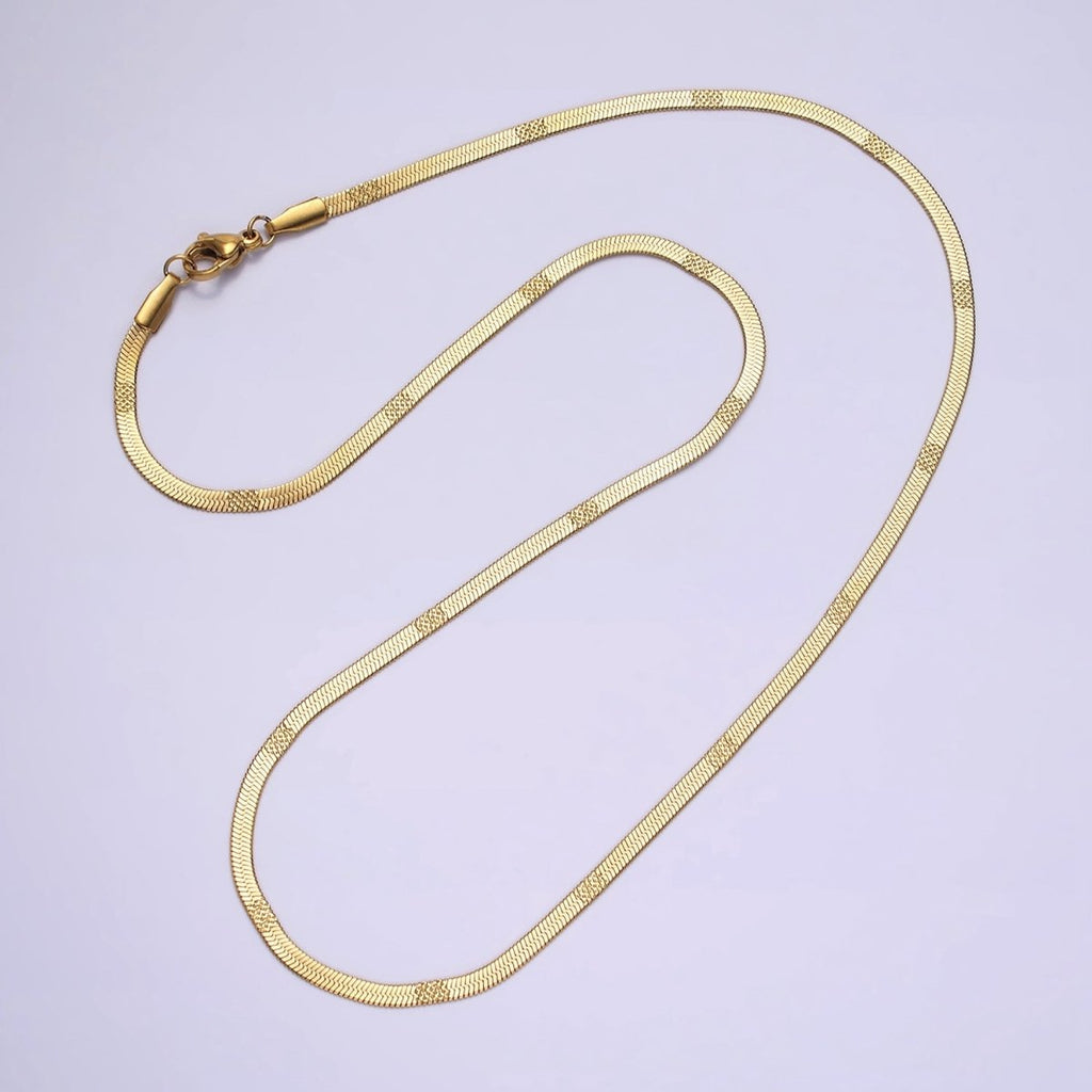 Stainless Steel 2.5mm Textured Unique Herringbone 18 Inch Layering Chain Necklace | WA-2005 Clearance Pricing - DLUXCA