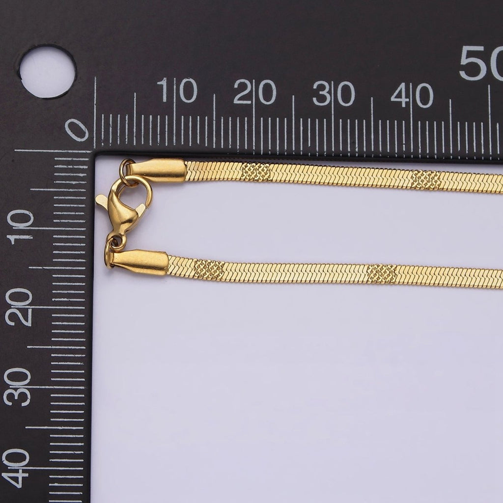Stainless Steel 2.5mm Textured Unique Herringbone 18 Inch Layering Chain Necklace | WA-2005 Clearance Pricing - DLUXCA