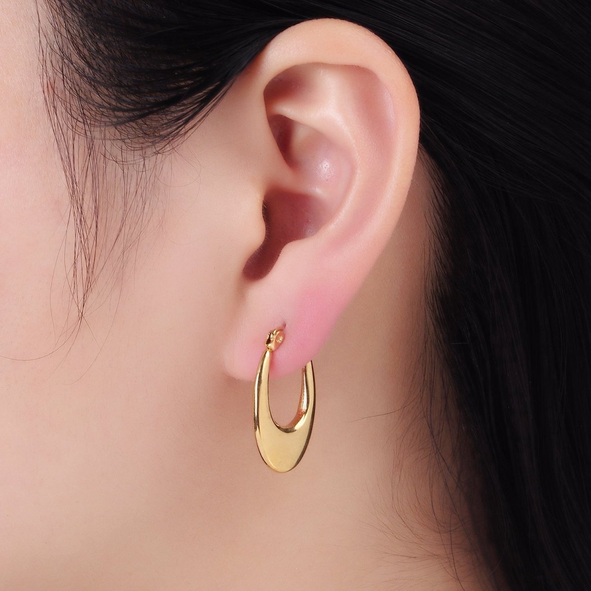 Stainless Steel 25mm U-Shaped Oblong Latch Hoop Earrings in Gold & Silver | AB1390 AB1391 - DLUXCA