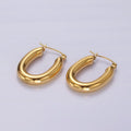 Stainless Steel 28mm Chubby Oblong Latch Hoop Earrings in Gold & Silver | AE210 AE211