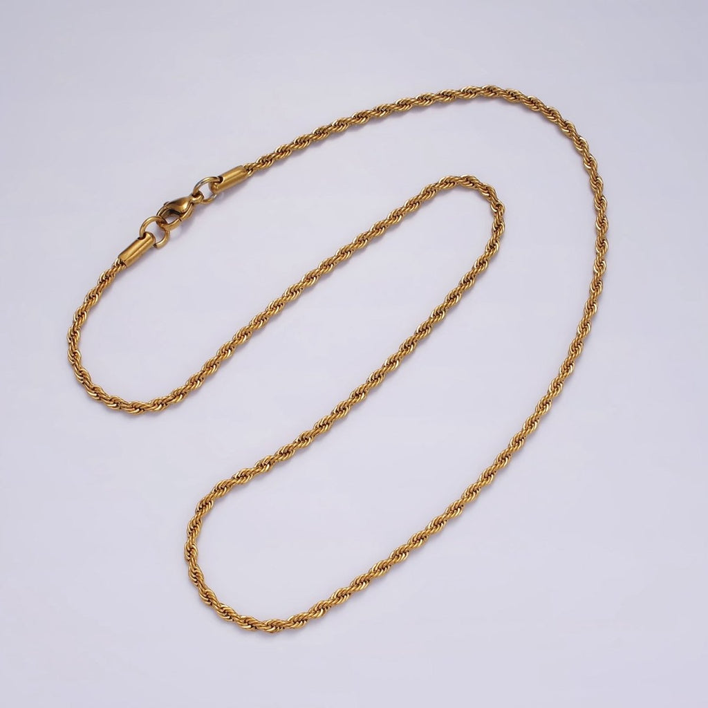 Stainless Steel 2mm Rope Chain 18 Inch Necklace in Gold & Silver | WA-2336 WA-2337