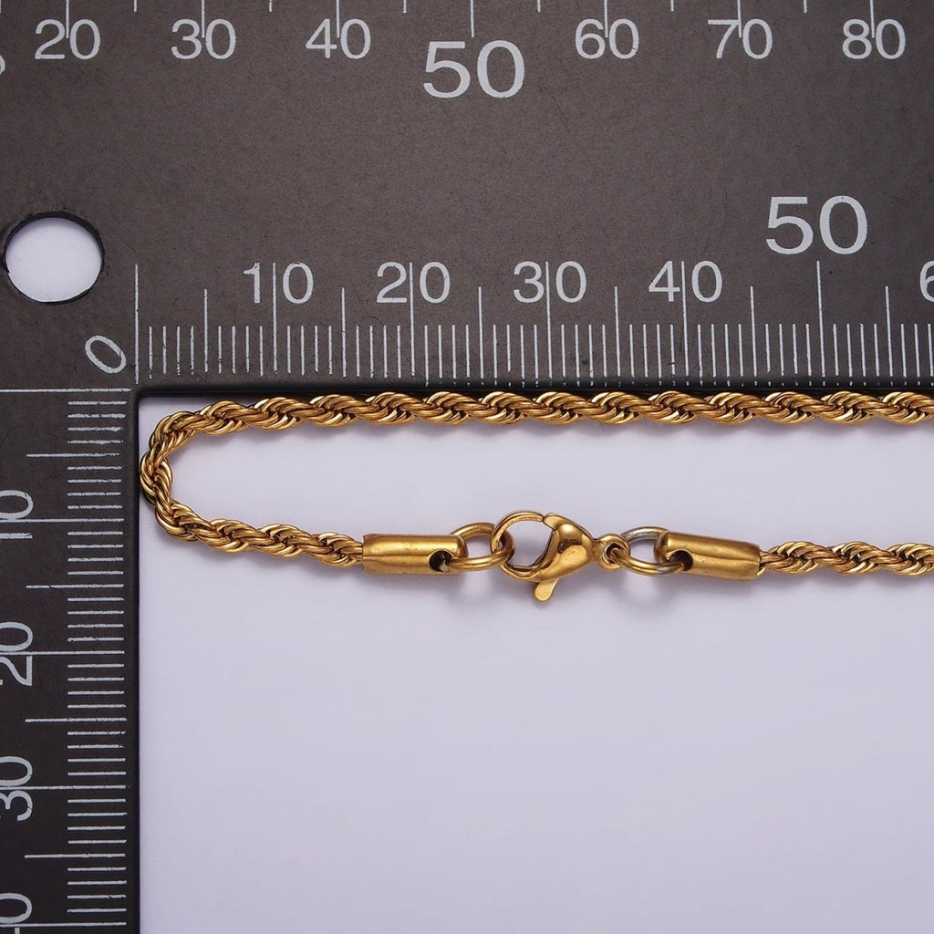 Stainless Steel 2mm Rope Chain 18 Inch Necklace in Gold & Silver | WA-2336 WA-2337