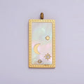 Stainless Steel 30mm Celestial Crescent Moon Star Shell Pearl Rectangular Tag Charm in Gold & Silver | P - 669 P - 670 - DLUXCA